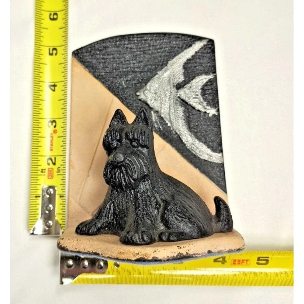 Art Deco Scottie Dog &‎ Angel Fish Cast Iron Statue Decor 1 Bookend Vintage Rare